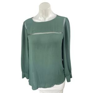Ann Taylor Loft Women's Green Long Sleeve Cutout Relaxed Fit Blouse Top Size M